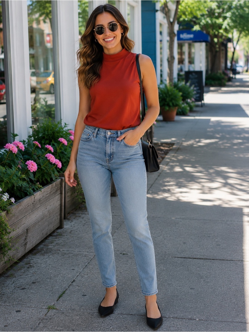 Contemporaine Red Mock Neck Sleeveless Top XS Career Minimalist Chic